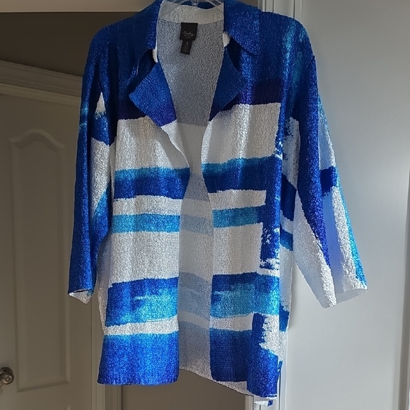 Chico's Jackets & Blazers - Chicos Vibrant Blue and White Open Jacket Plus Size